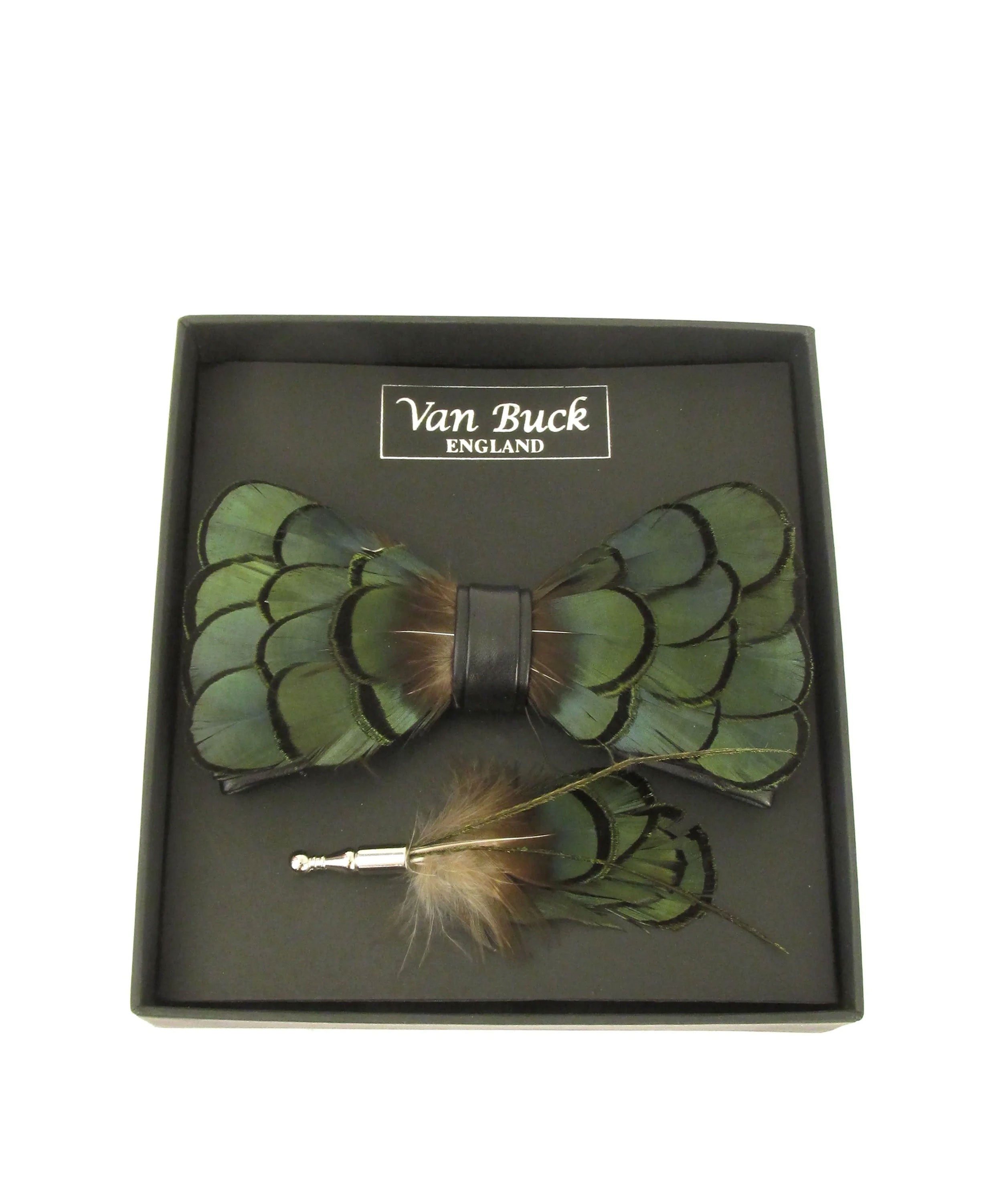 Feather Bow Tie And Lapel Pin - Green Feather