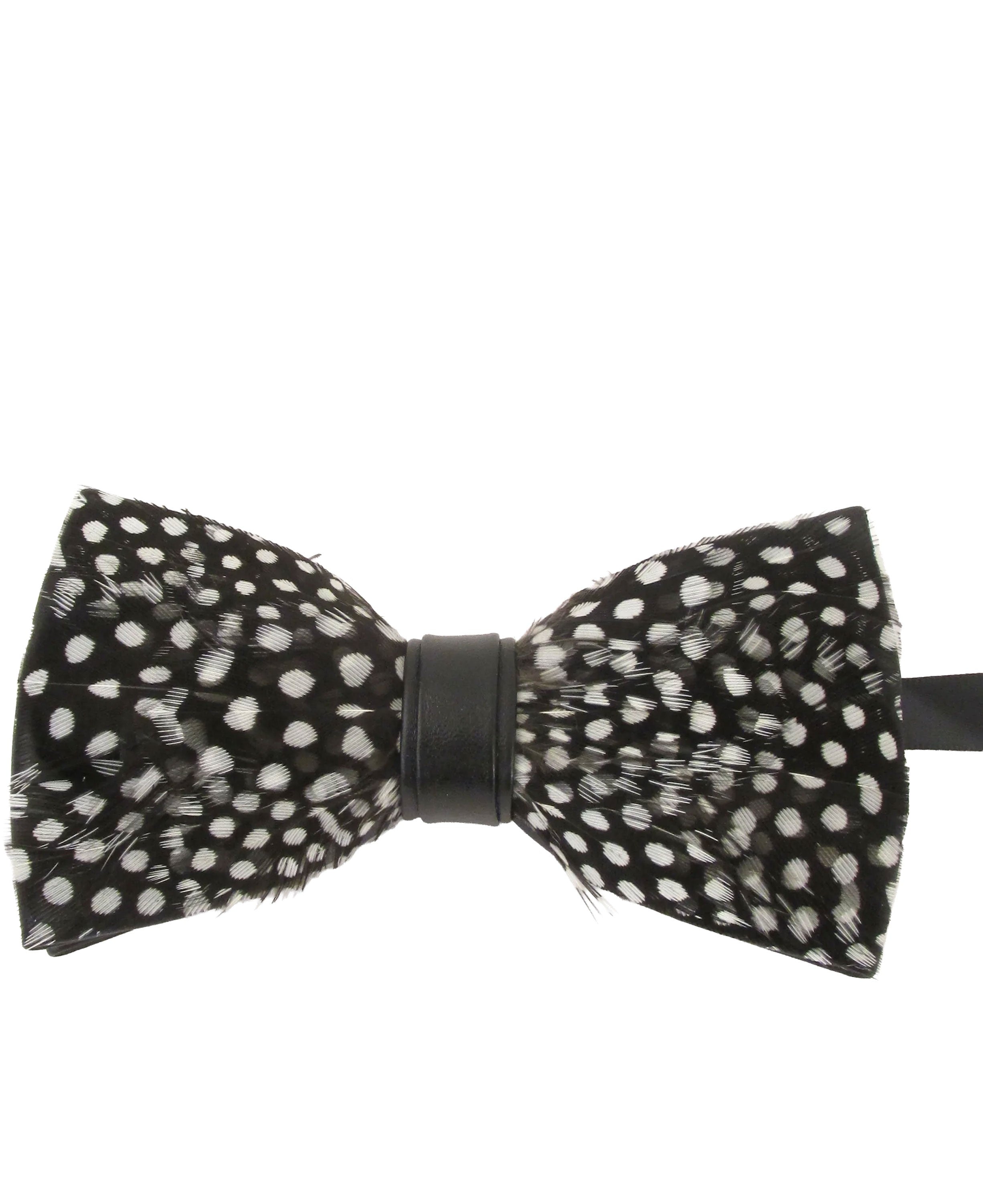 Feather Bow Tie And Lapel Pin - Black And White Dots All Over