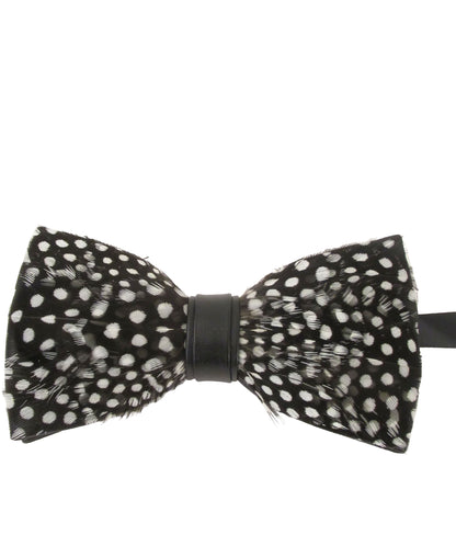 Feather Bow Tie And Lapel Pin - Black And White Dots All Over