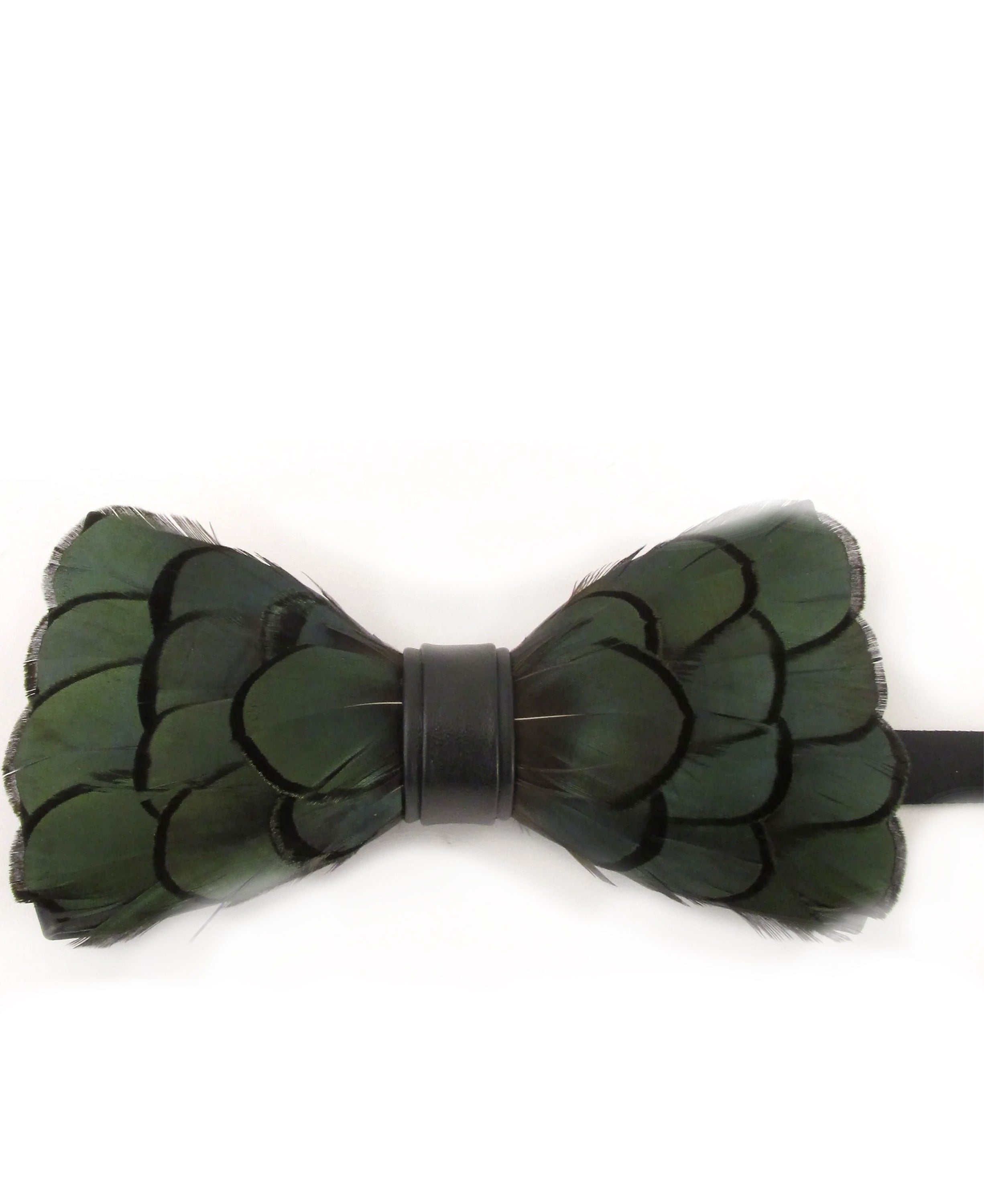 Feather Bow Tie And Lapel Pin - Green Feather