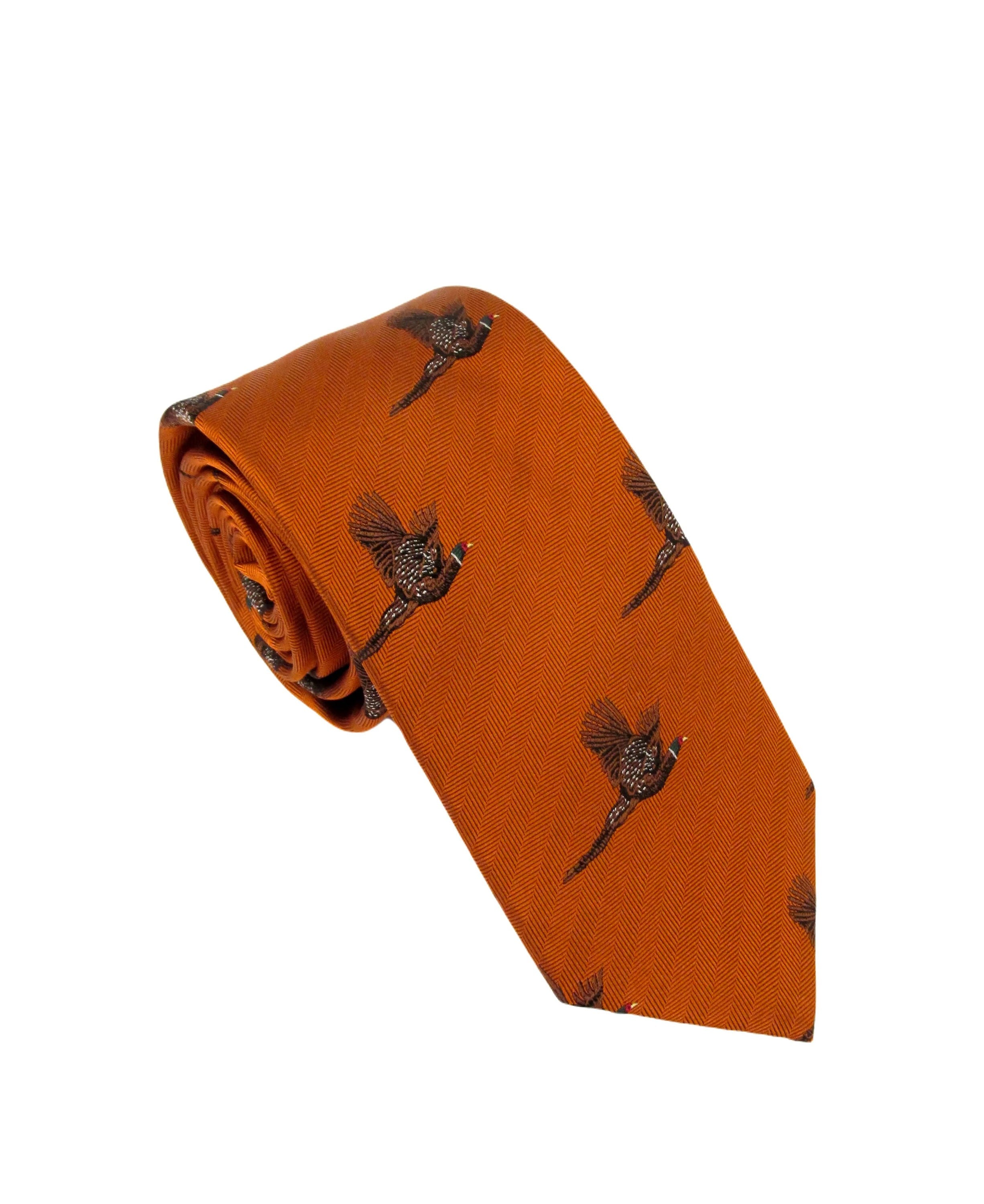Country Silk Tie - Flying Pheasant Orange
