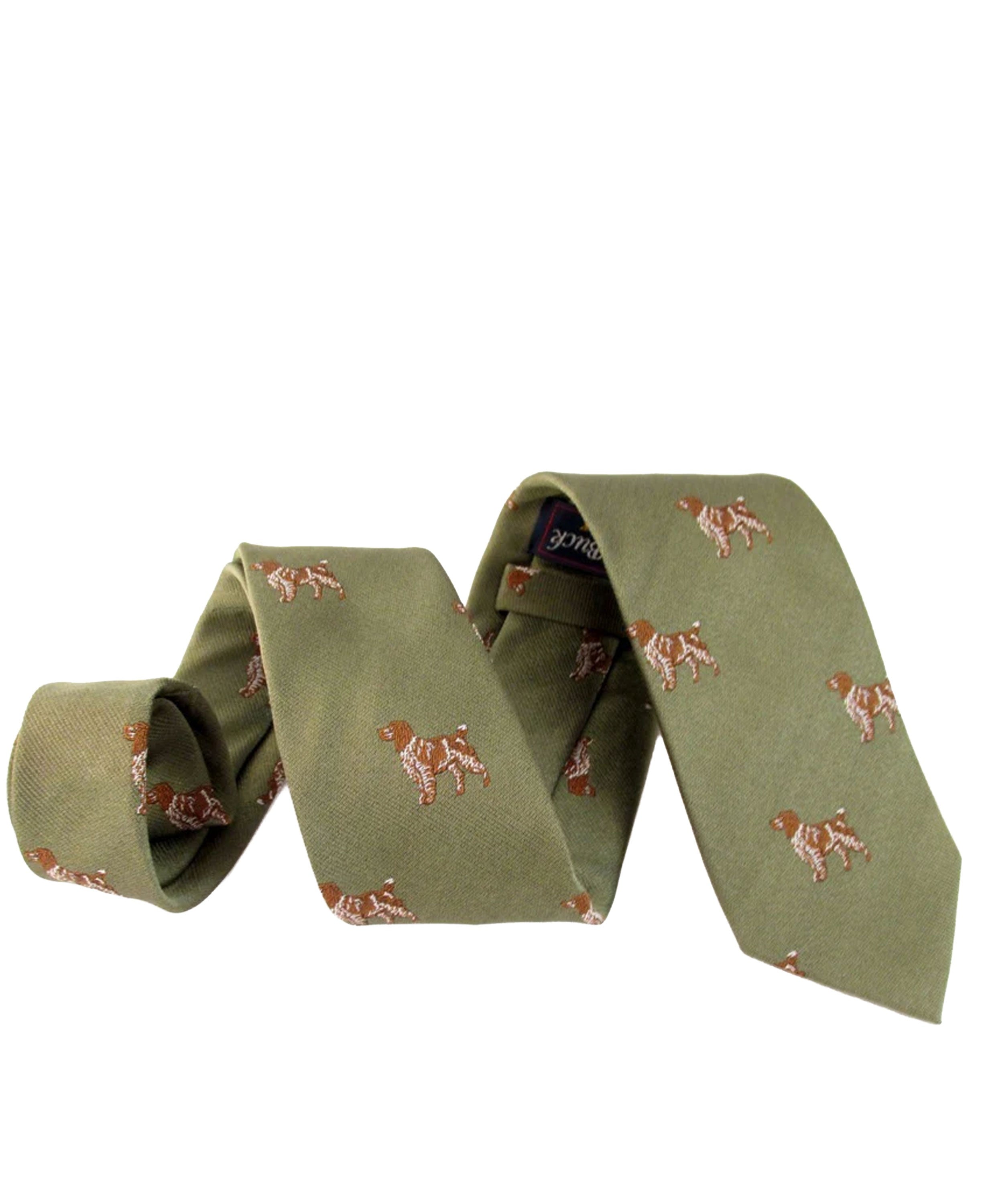 Country Silk Tie - Green Spaniel