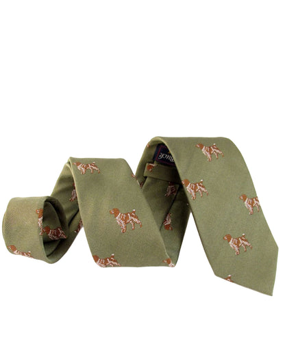 Country Silk Tie - Green Spaniel
