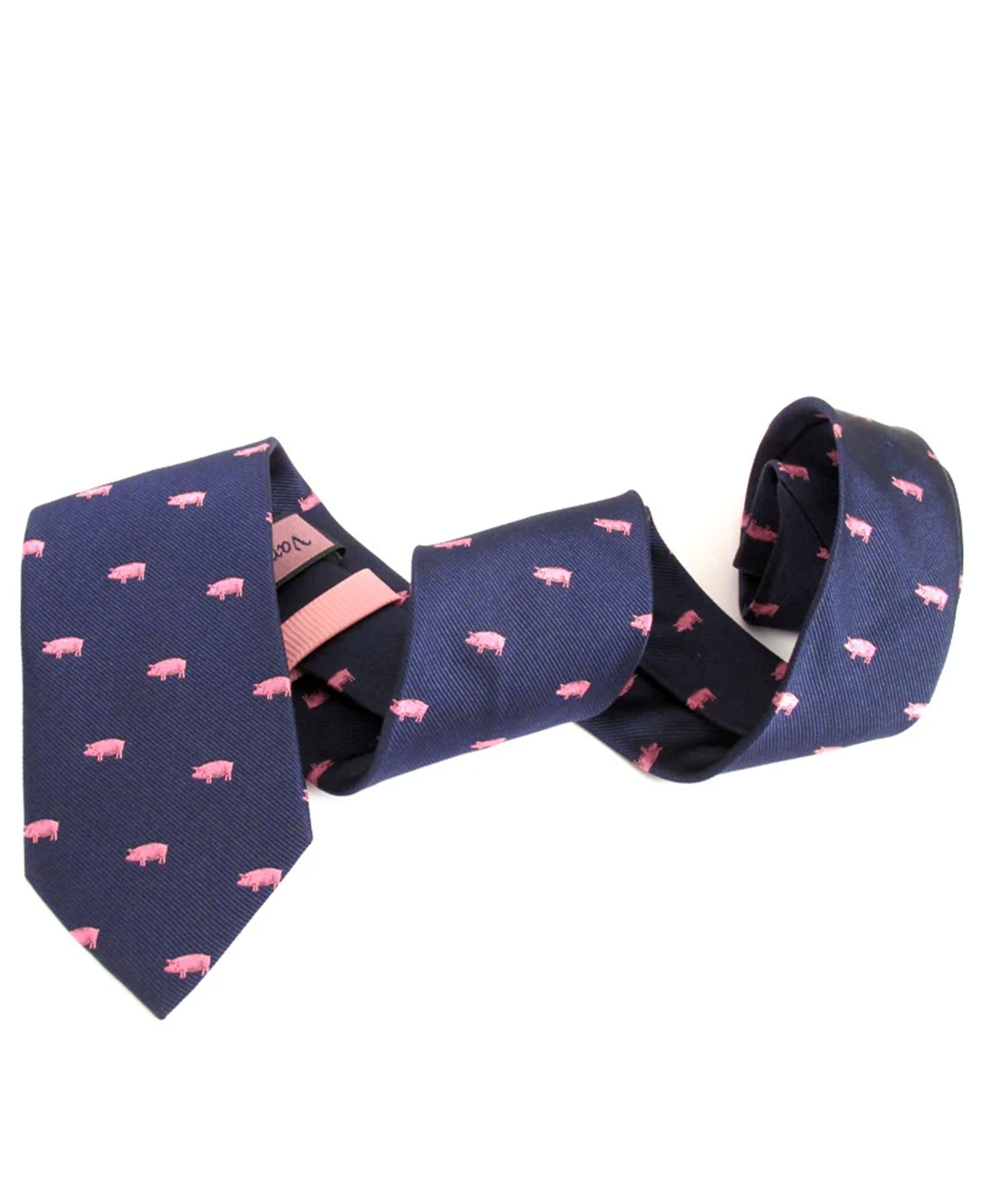 Country Silk Tie - Navy Pig Motif