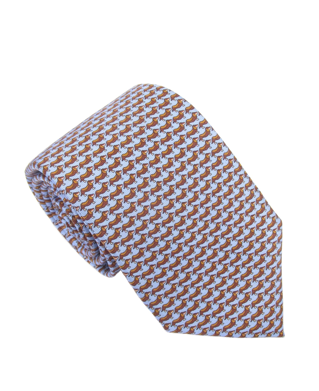 Italian Printed Silk Tie - Blue And Brown Dachshund
