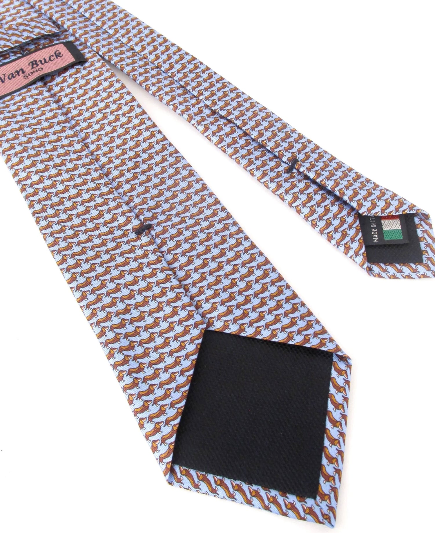 Italian Printed Silk Tie - Blue And Brown Dachshund