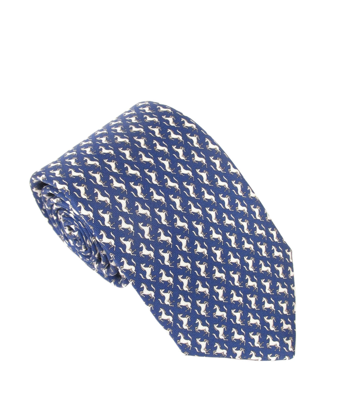 Italian Printed Silk Tie - Navy Horse