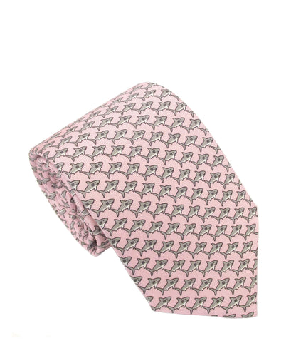 Italian Printed Silk Tie - Pink Shark
