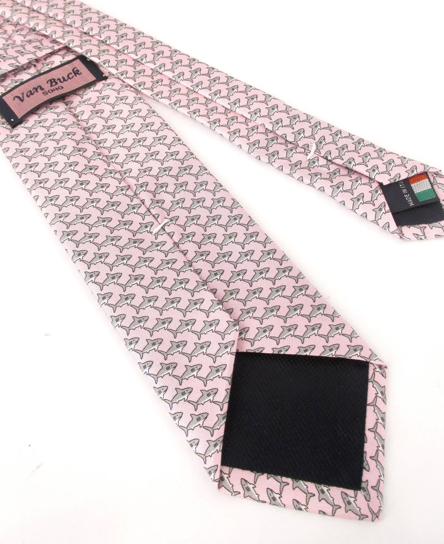 Italian Printed Silk Tie - Pink Shark