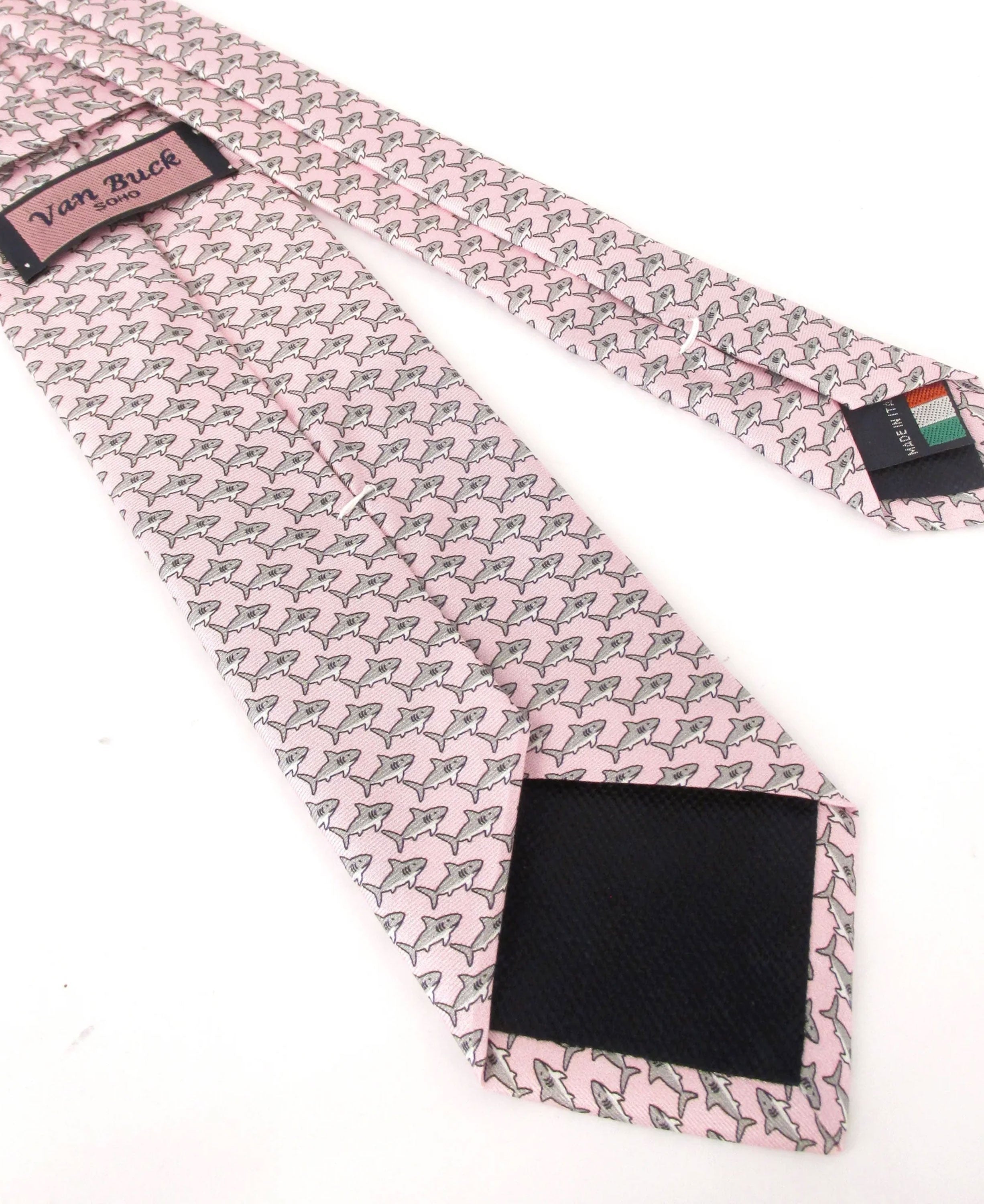 Italian Printed Silk Tie - Pink Shark