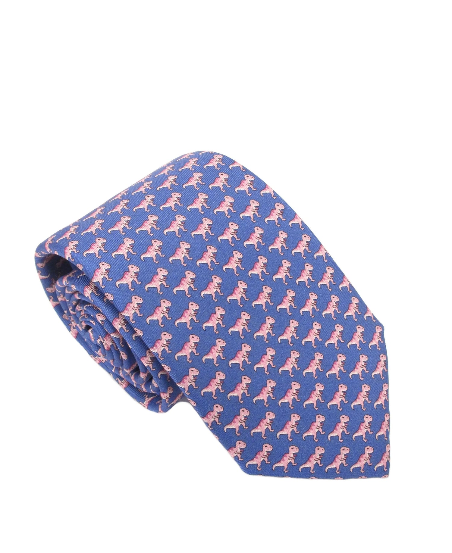 Italian Printed Silk Tie - Blue And Pink T-Rex