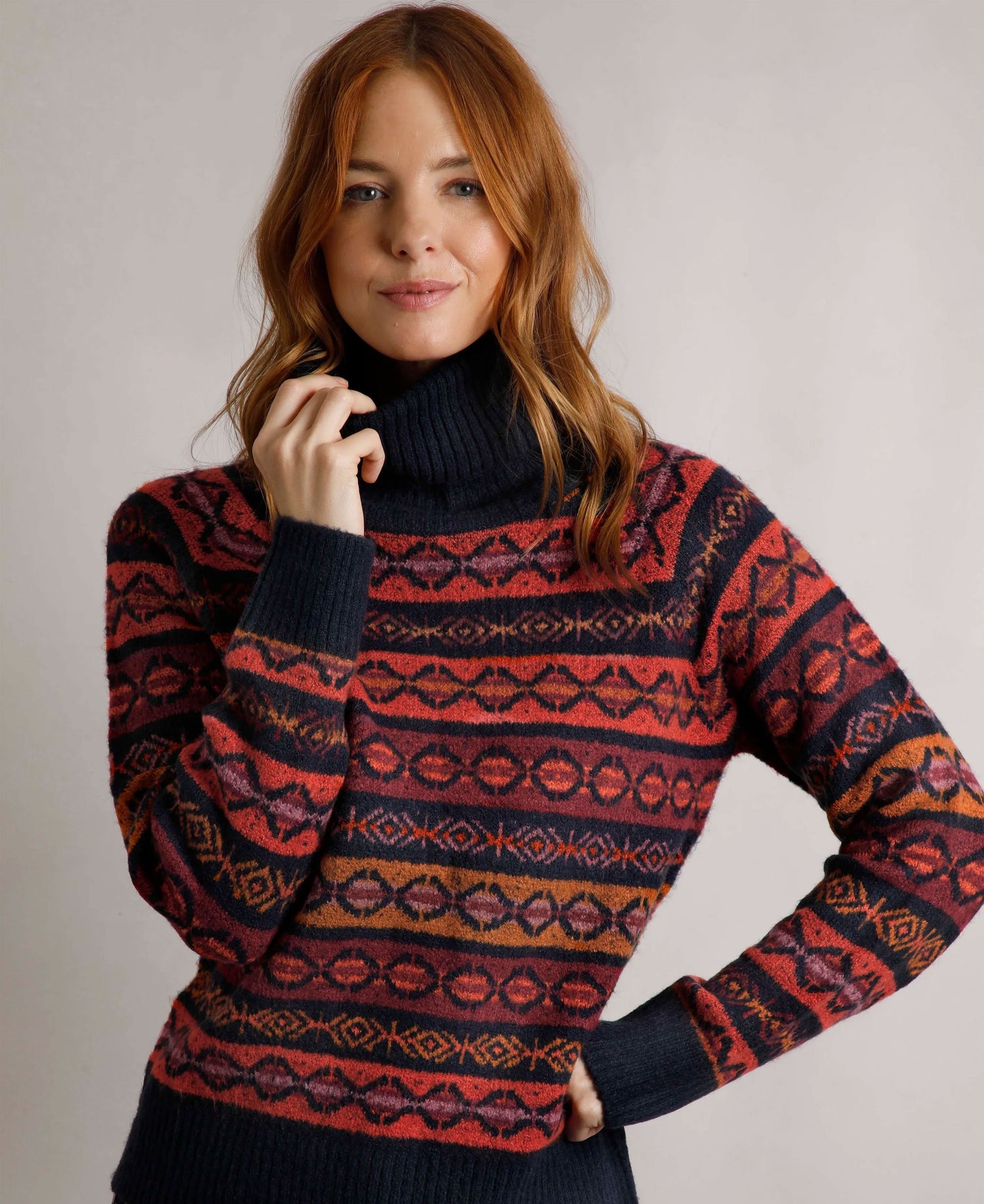 Annecy Fair Isle Roll Neck Jumper - Navy