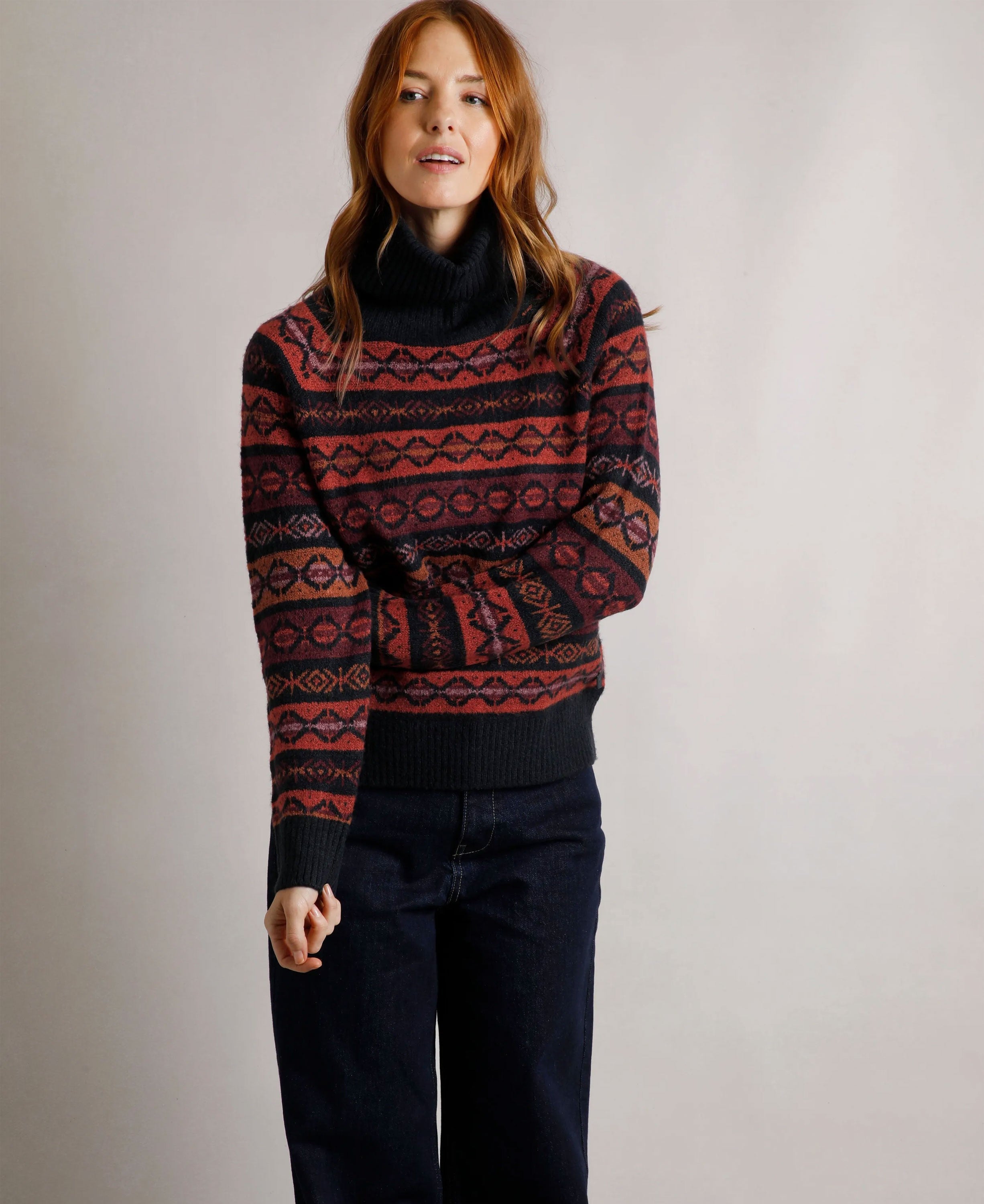 Annecy Fair Isle Roll Neck Jumper - Navy