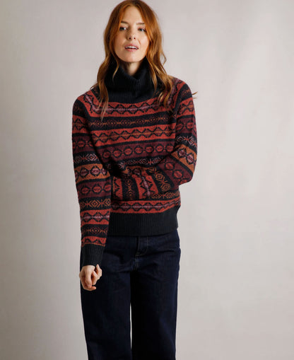 Annecy Fair Isle Roll Neck Jumper - Navy