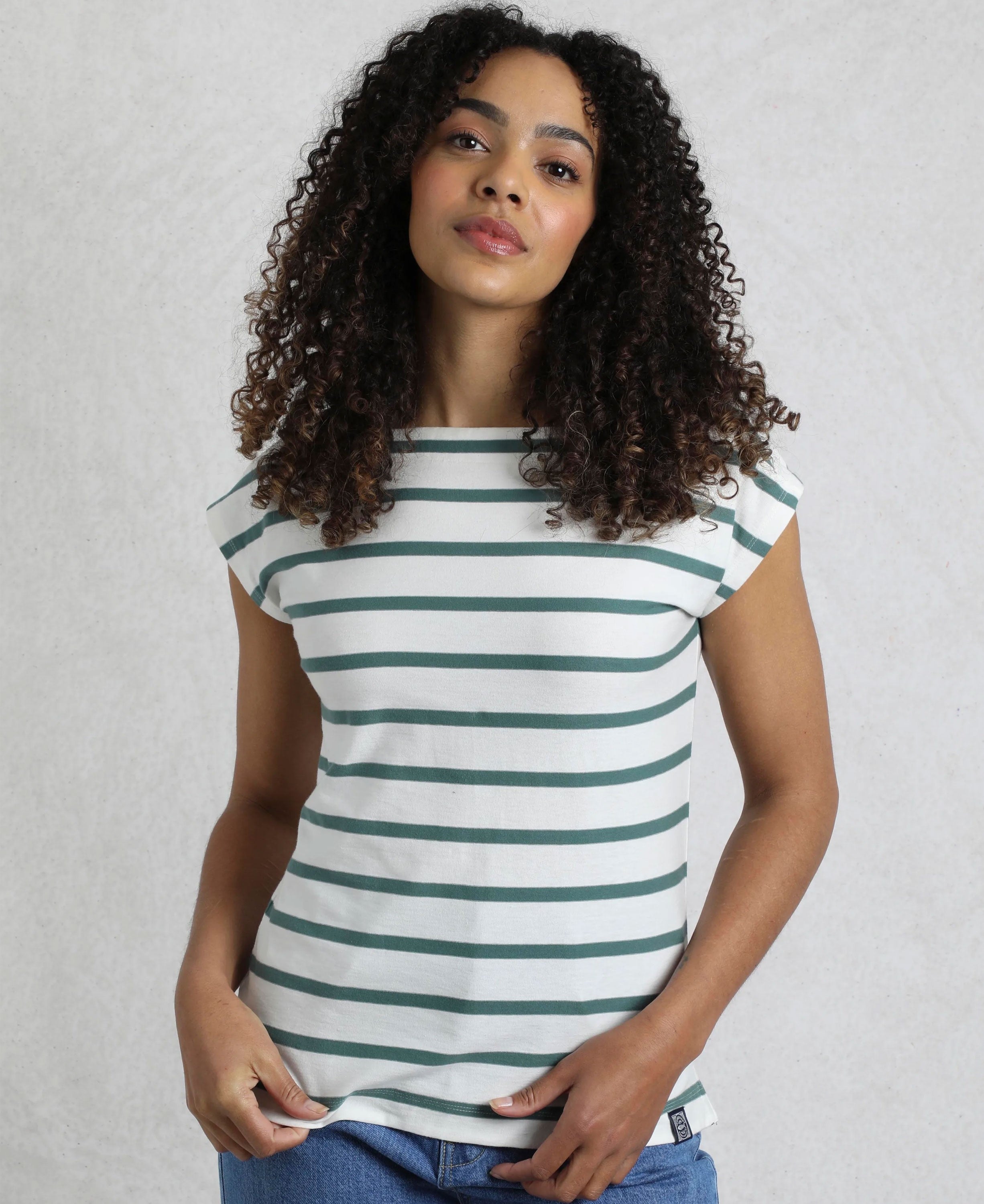 Bowe Organic Striped Jersey Top - Mineral Blue