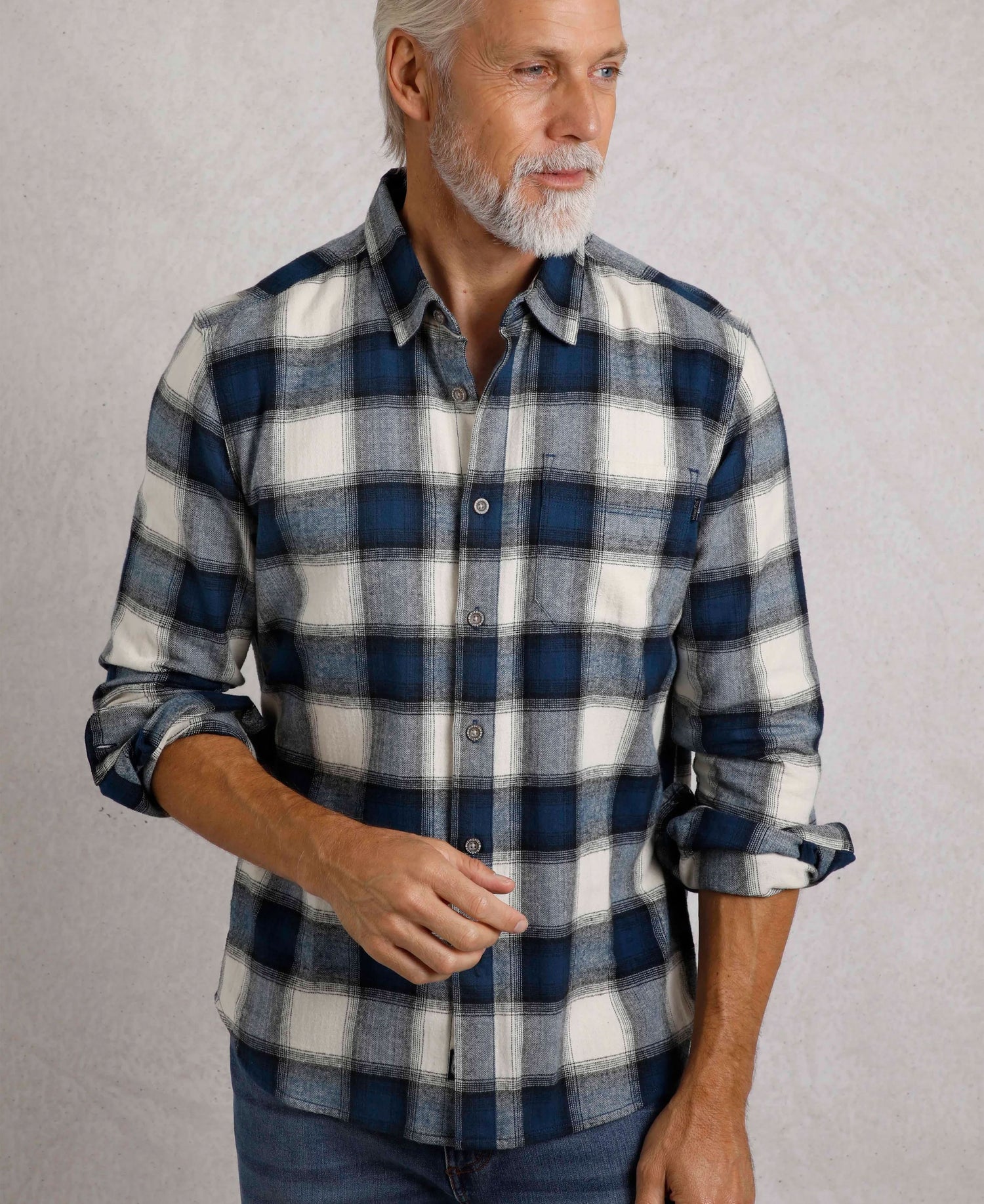 Broxton Herringbone Check Shirt - Navy