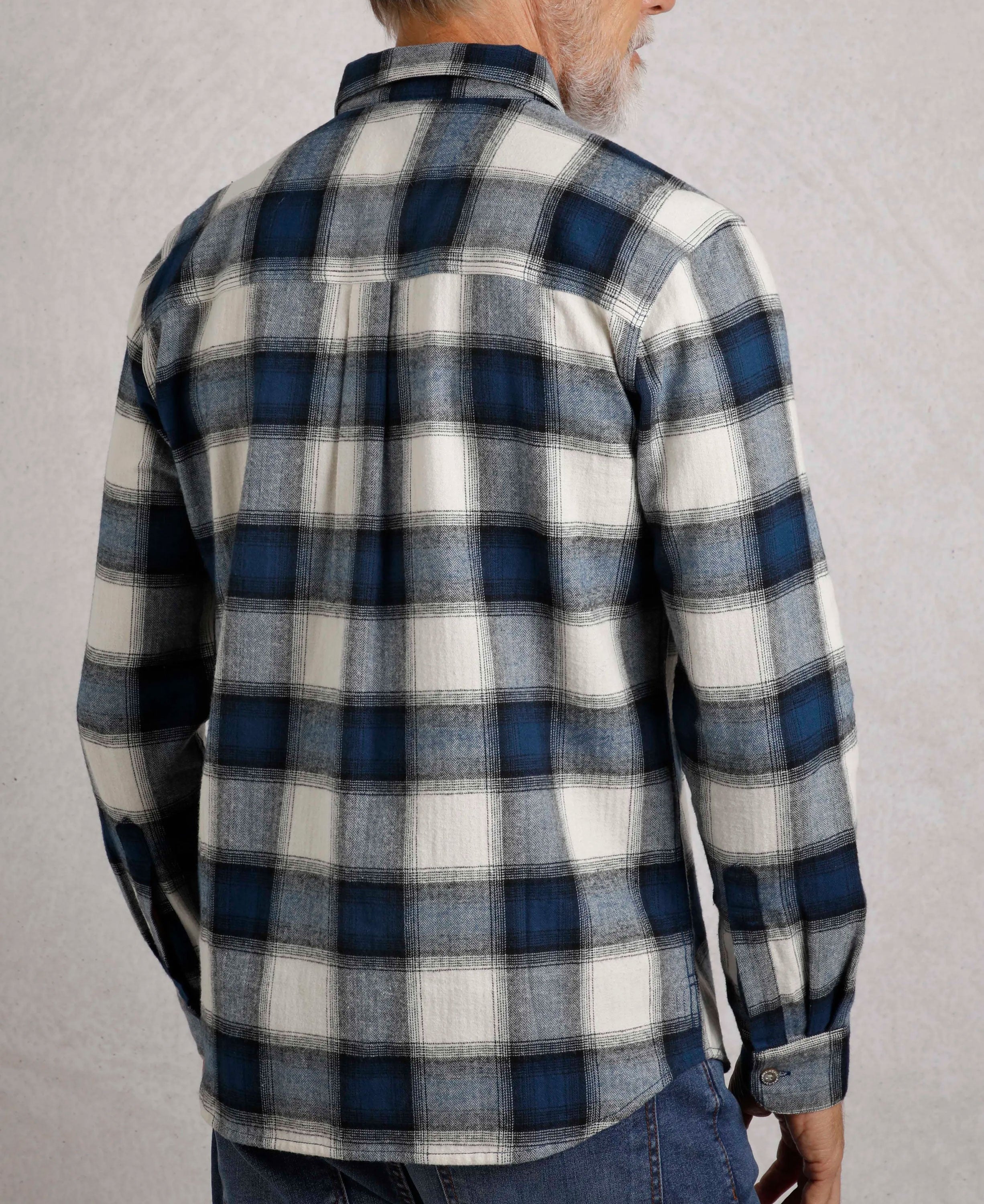 Broxton Herringbone Check Shirt - Navy