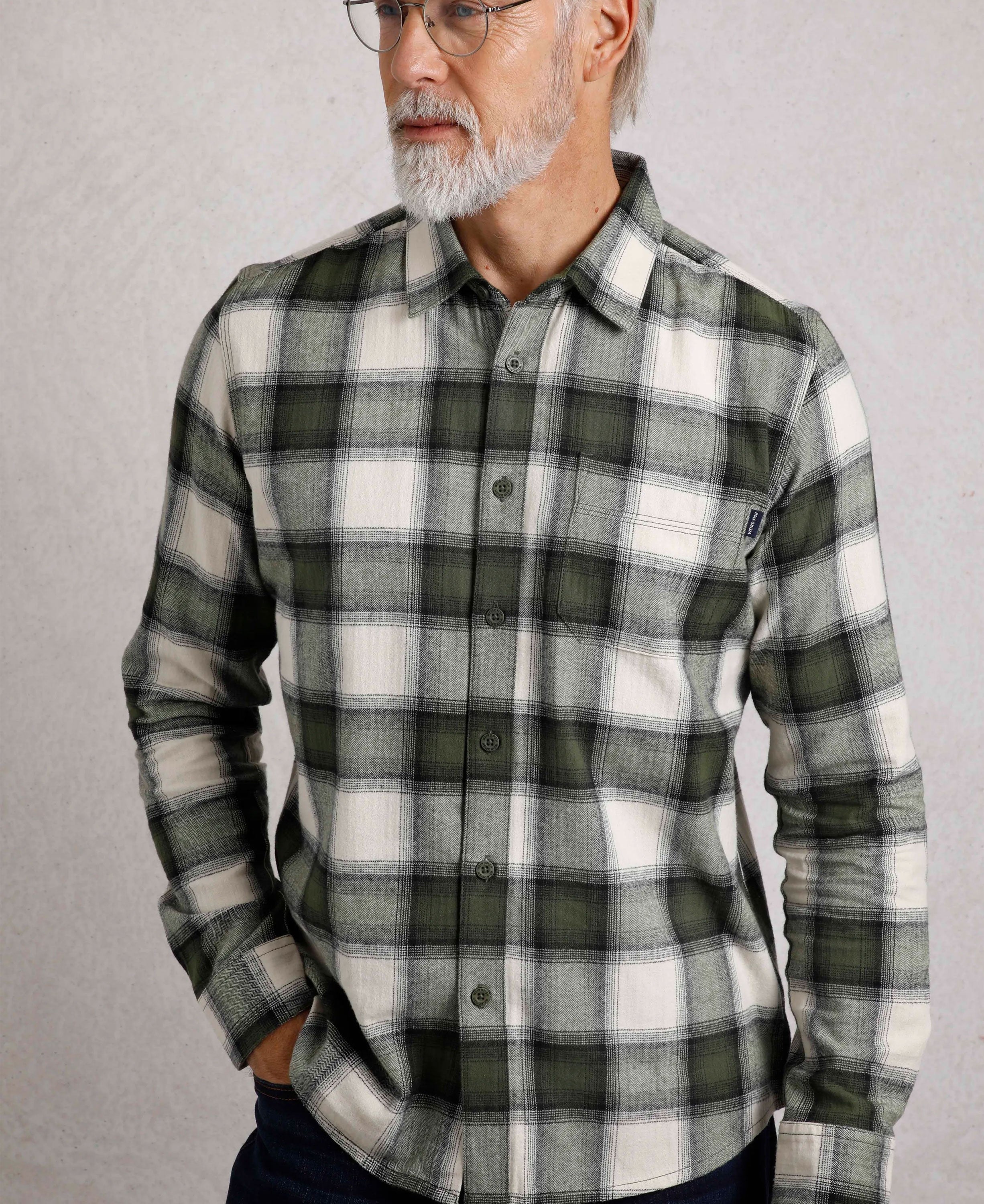 Broxton Herringbone Check Shirt - Fir Green