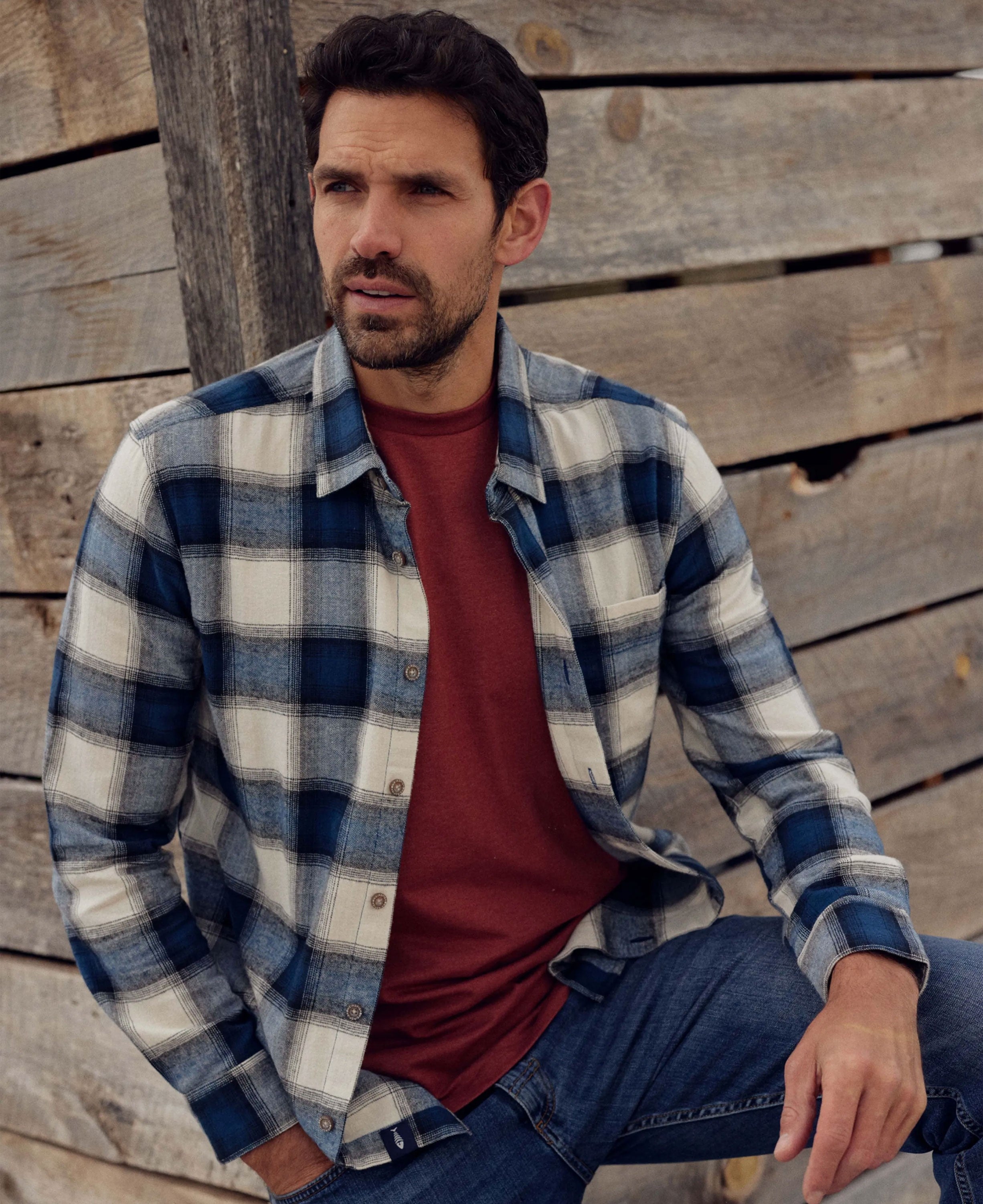 Broxton Herringbone Check Shirt - Navy