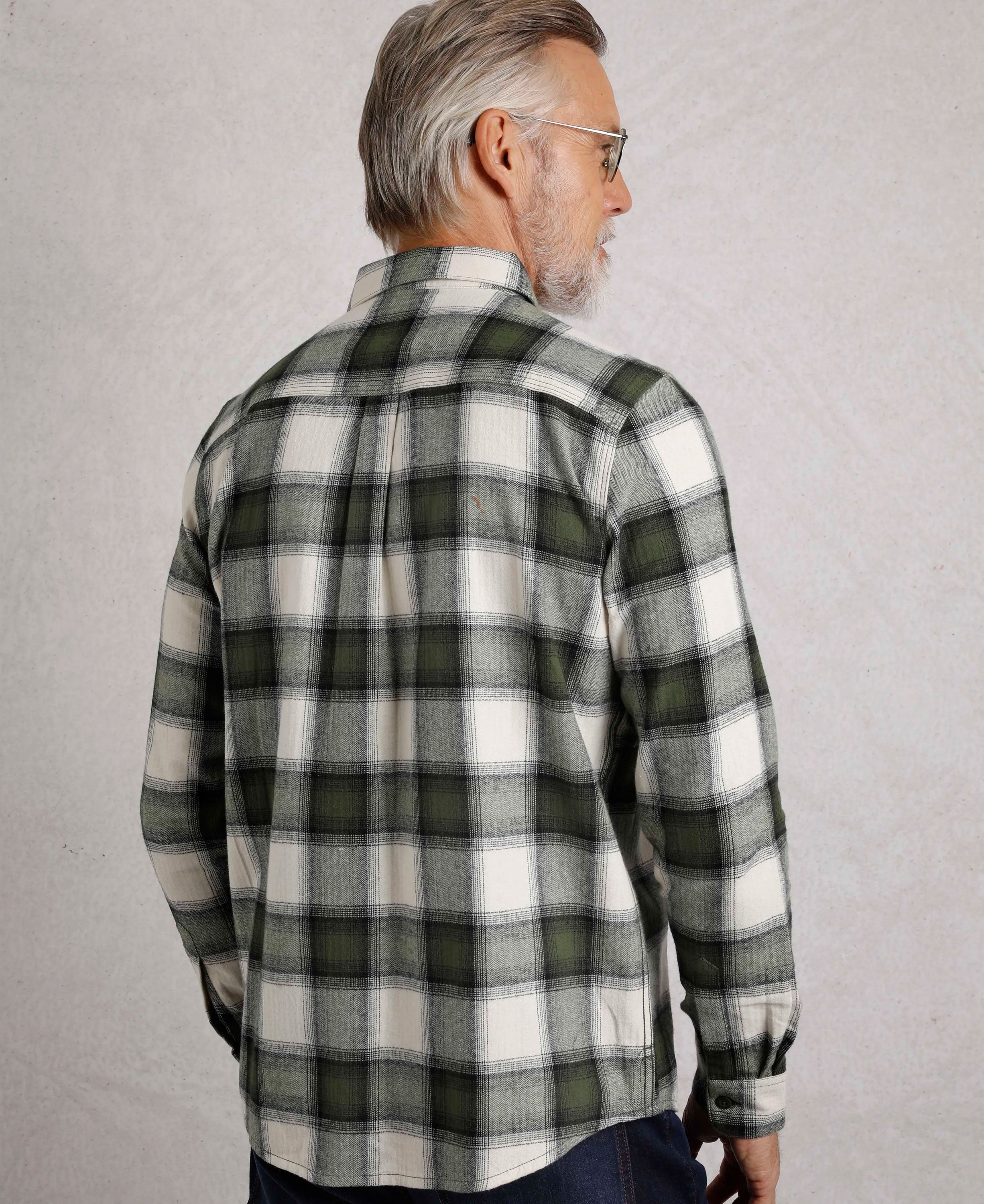 Broxton Herringbone Check Shirt - Fir Green