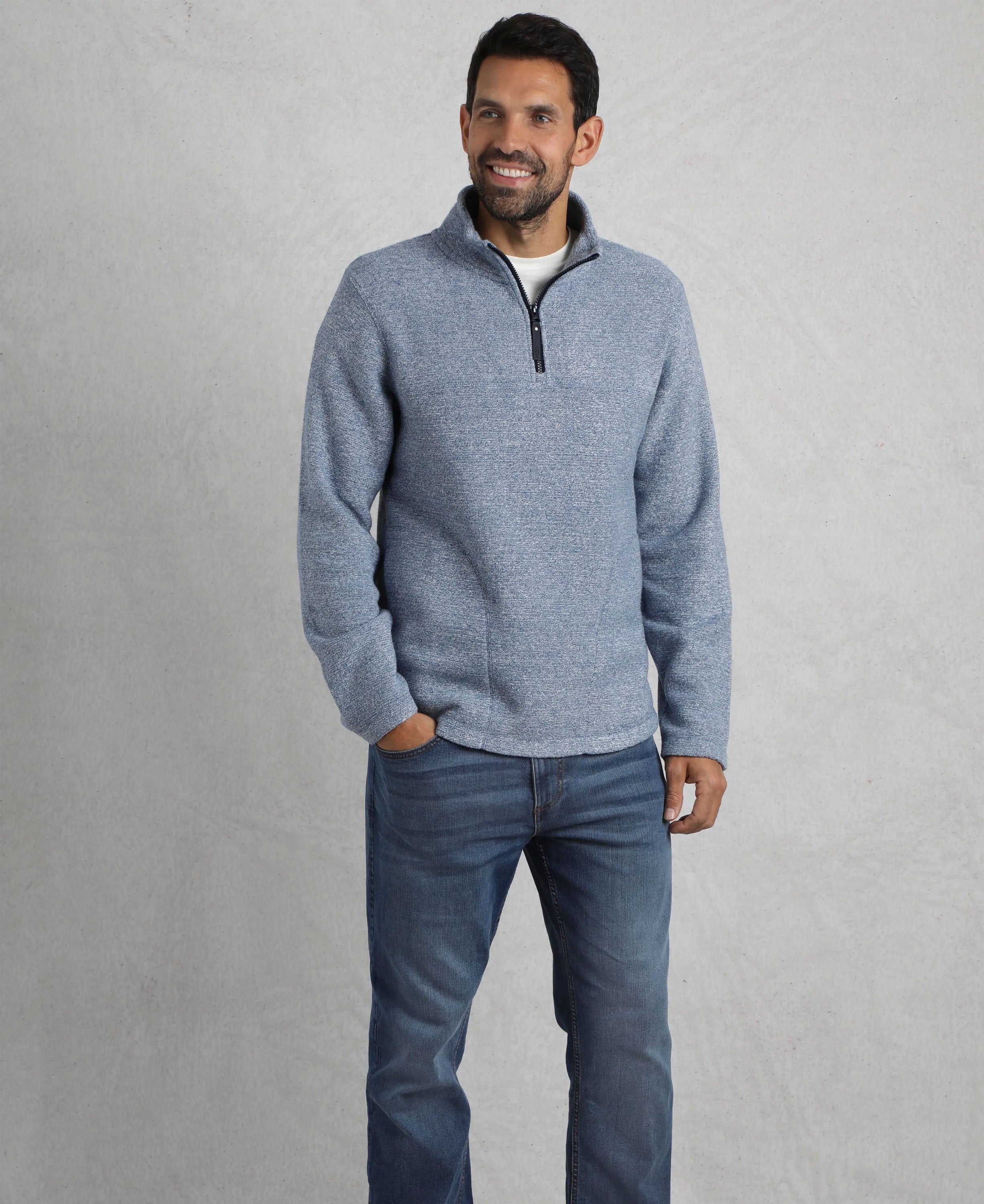 Laramie Eco 1/4 Zip Snow Marl Fleece - Mid Blue