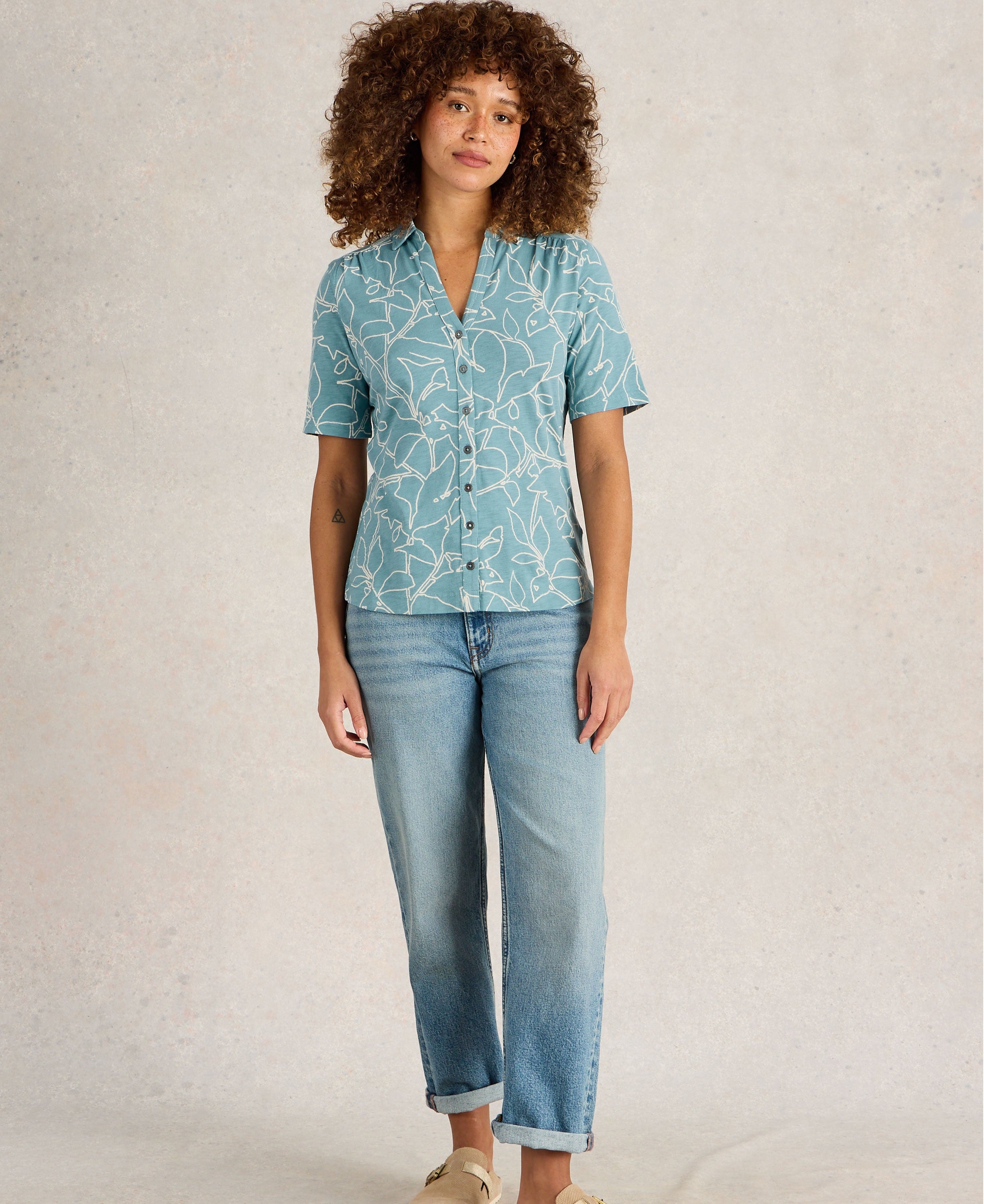 Annie Short Sleeve Jersey Shirt - Blue Print