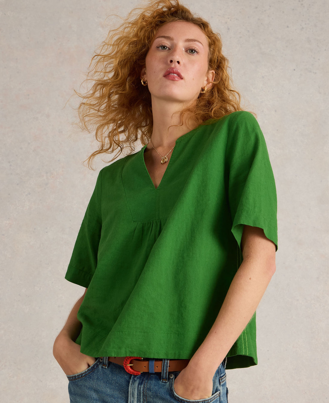 Ash Linen Blend Top - Mid Green