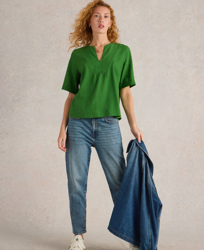 Ash Linen Blend Top - Mid Green