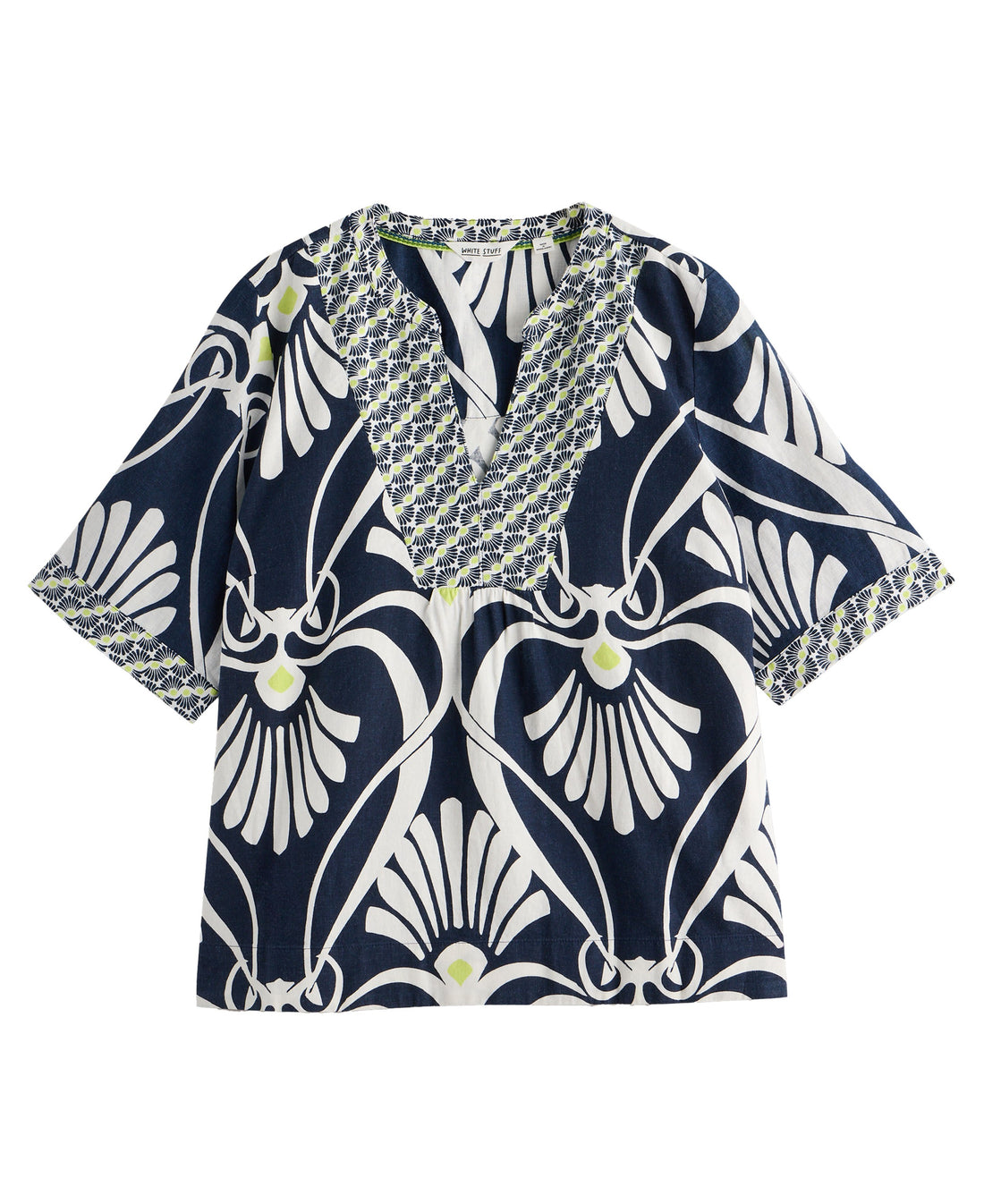 Ash Linen Blend Top - Navy Print