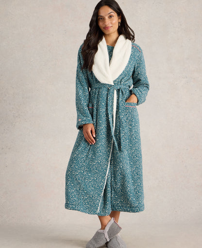 Ava Lined Dressing Gown - Teal Print