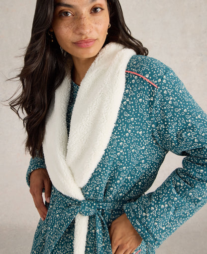 Ava Lined Dressing Gown - Teal Print