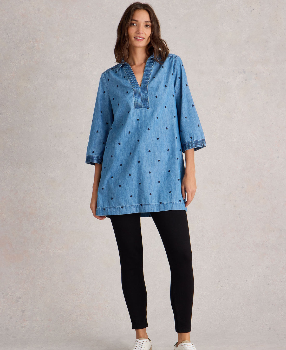 Blaire Denim Embroidered Tunic - Mid Denim