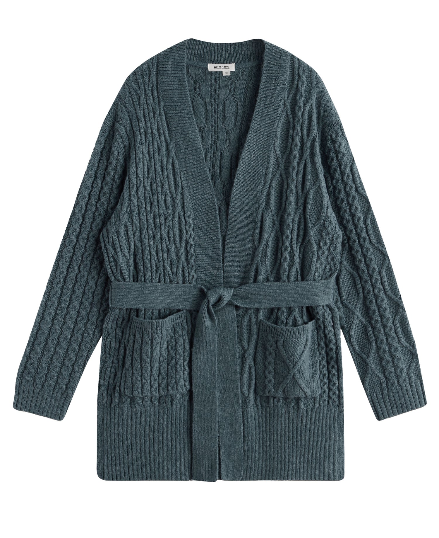 Cable Belted Cardigan - Mid Blue