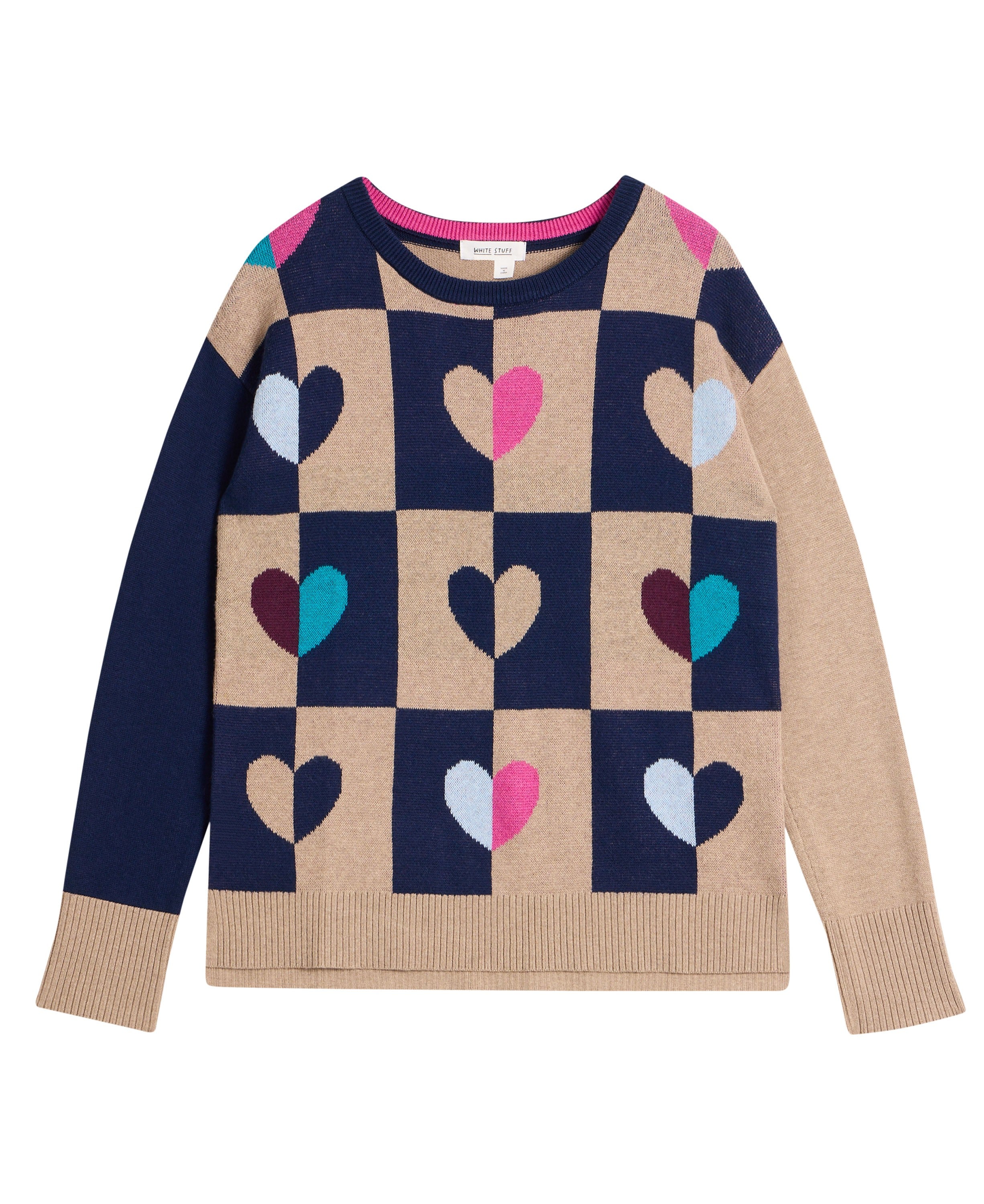 City Check Heart Jumper - Nat Multi