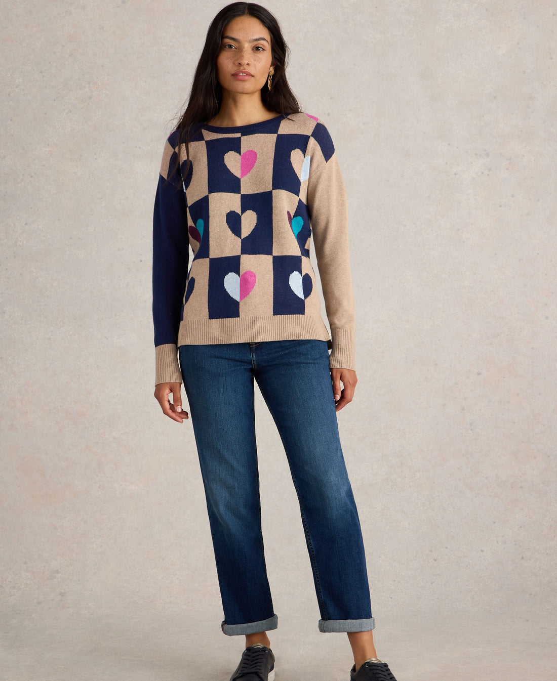 City Check Heart Jumper - Nat Multi