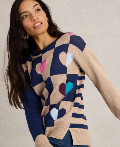 City Check Heart Jumper - Nat Multi