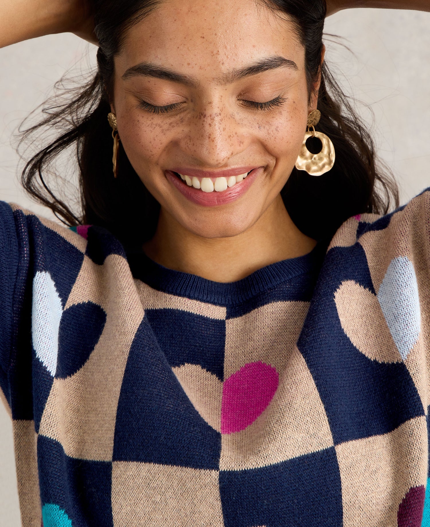 City Check Heart Jumper - Nat Multi