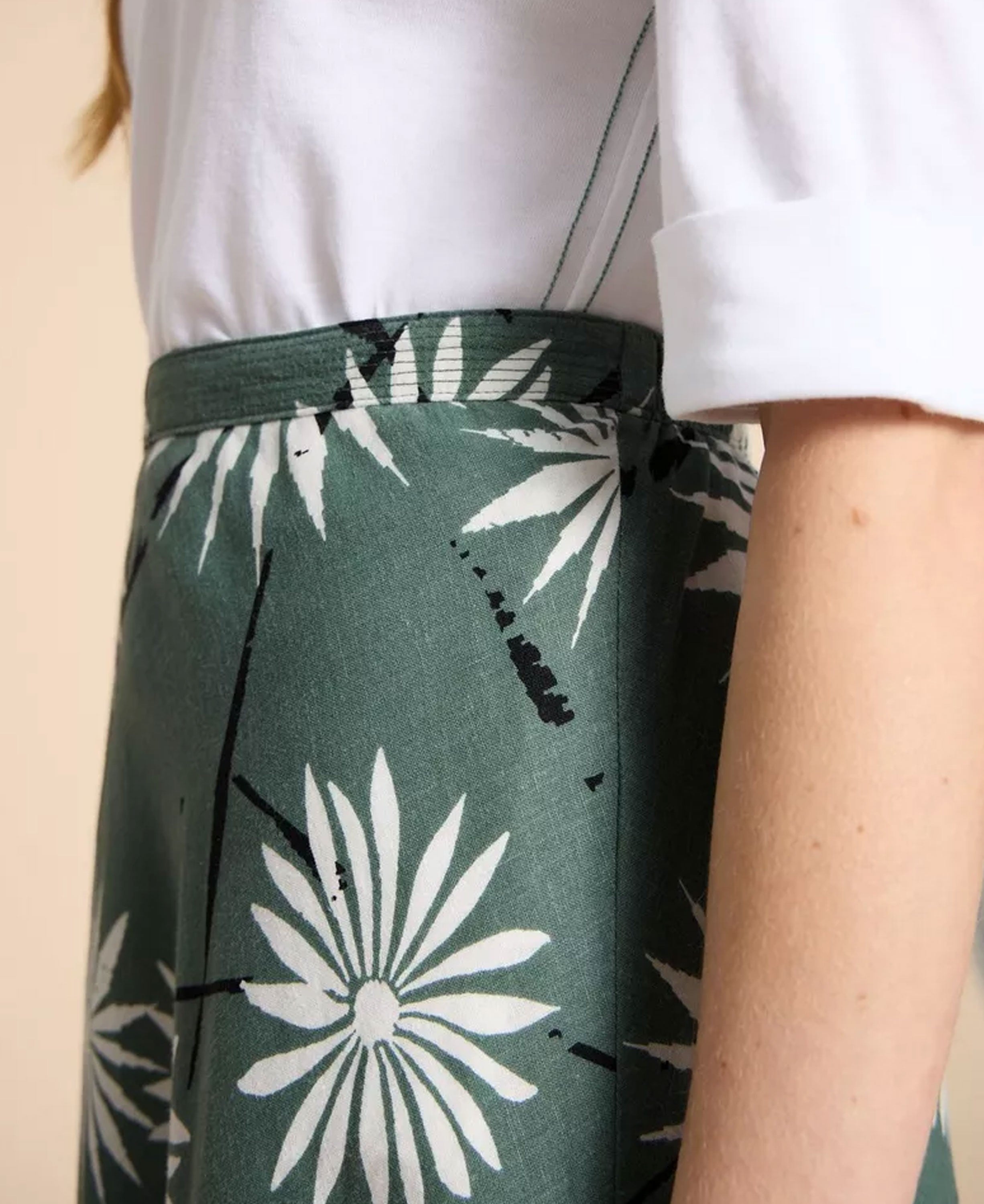 Clemence Linen Blend Skirt - Green Print