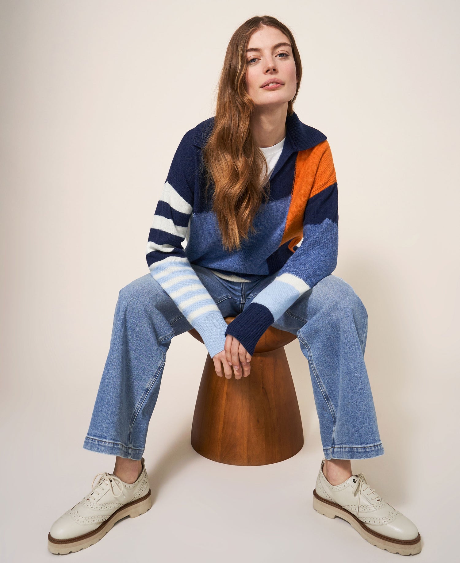 Colourblock Collar Jumper - Ivory Multi