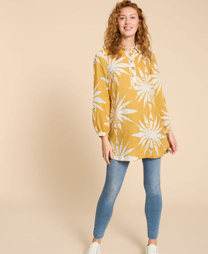 Evelyn Linen Tunic - Chartreuse Print