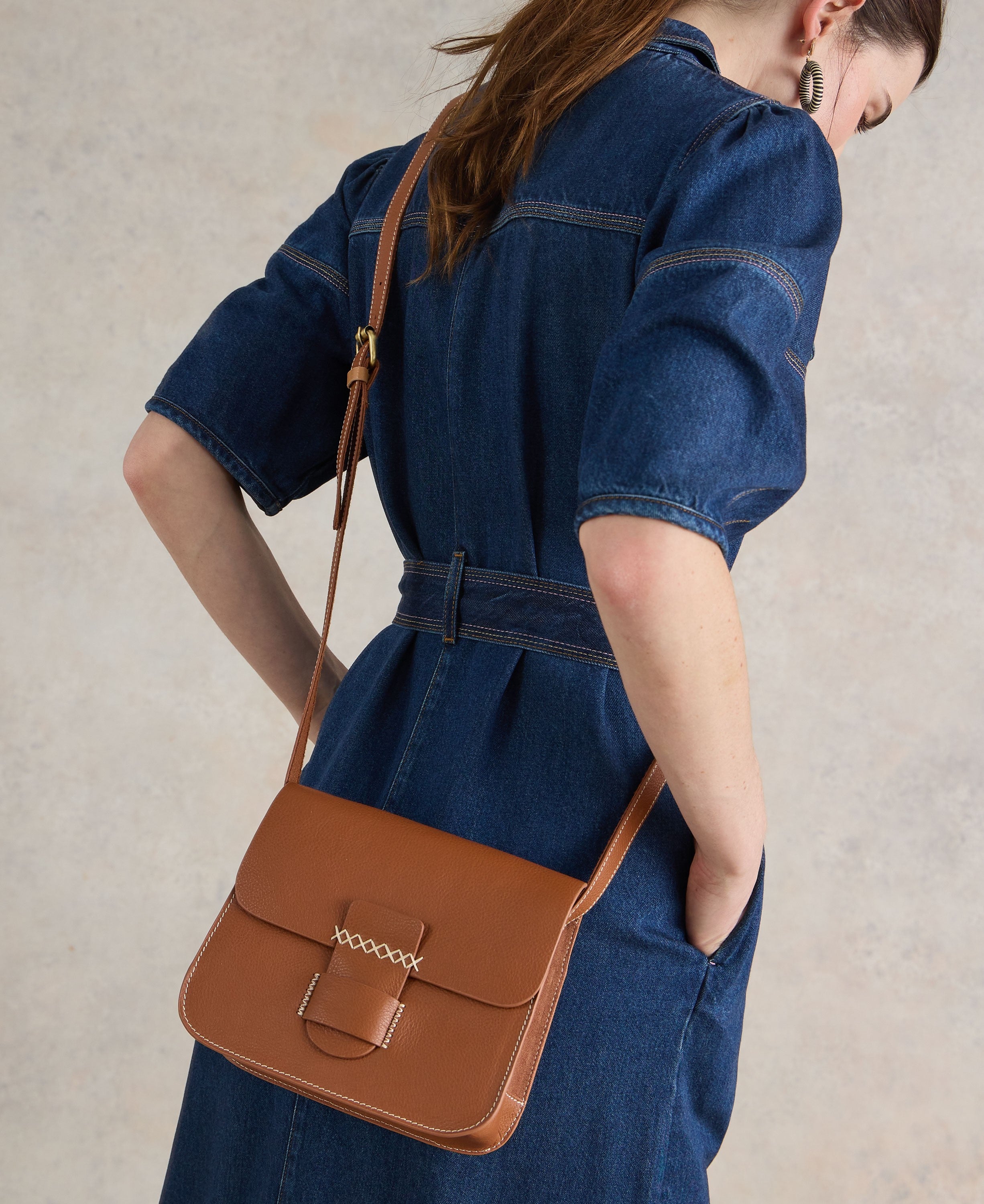 Evie Leather Satchel - Mid Tan