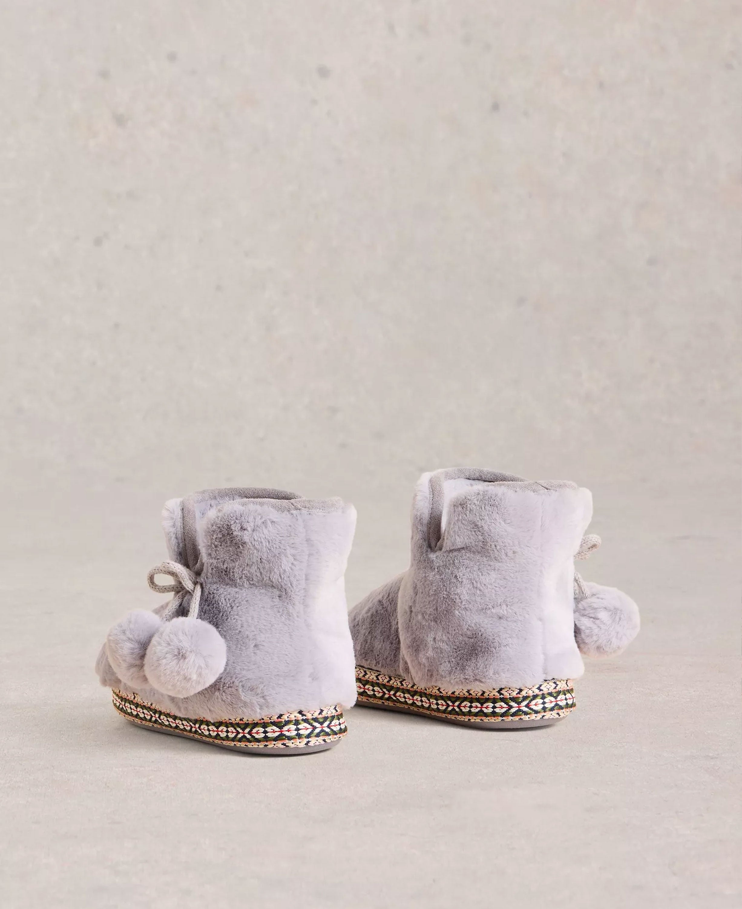 Faux Fur Bootie Slipper - Mid Grey