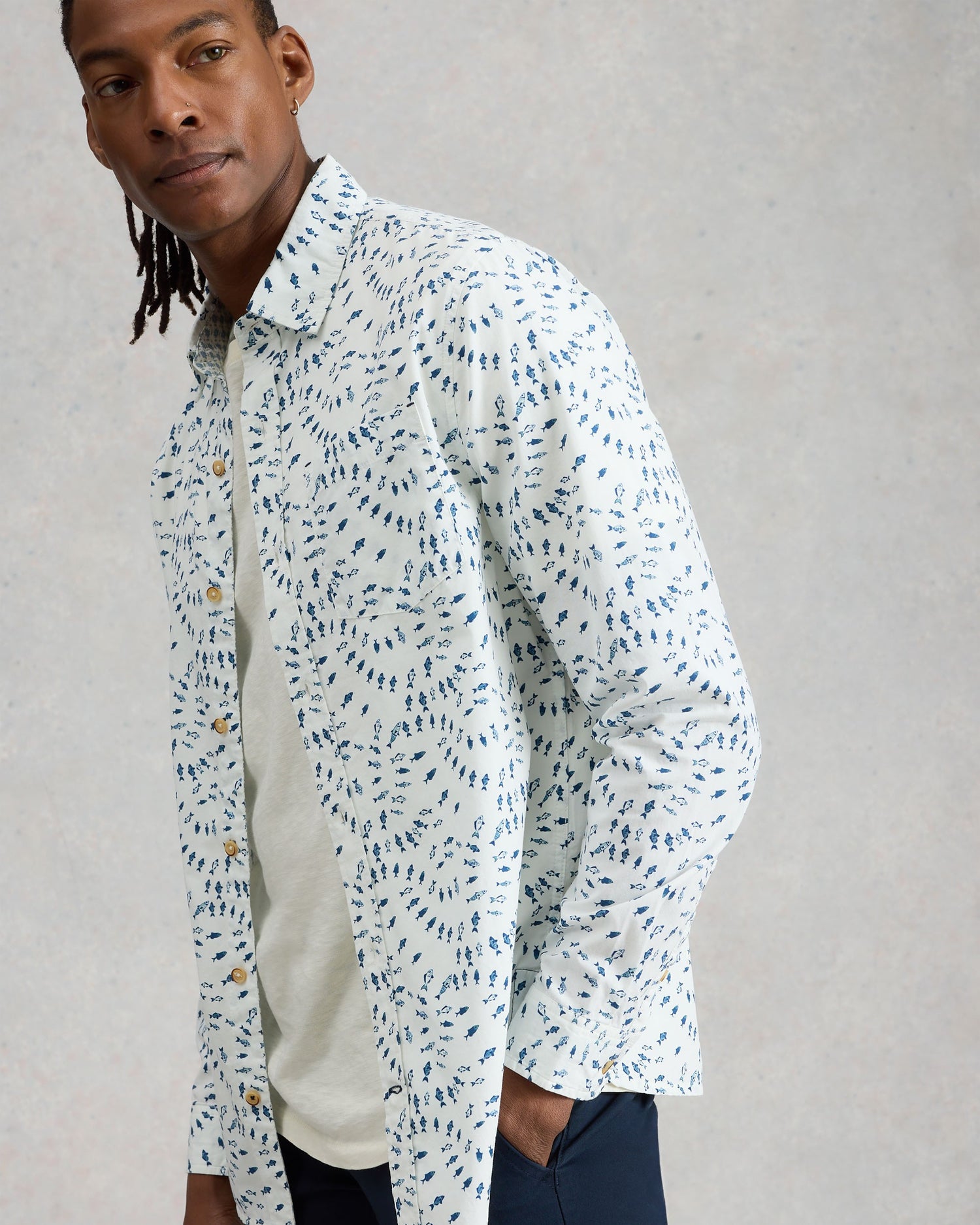 Finsbury Swim Fish Print Shirt - White Print