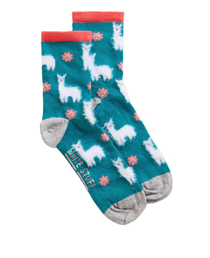 Fluffy Llama Ankle Sock - Bright Teal