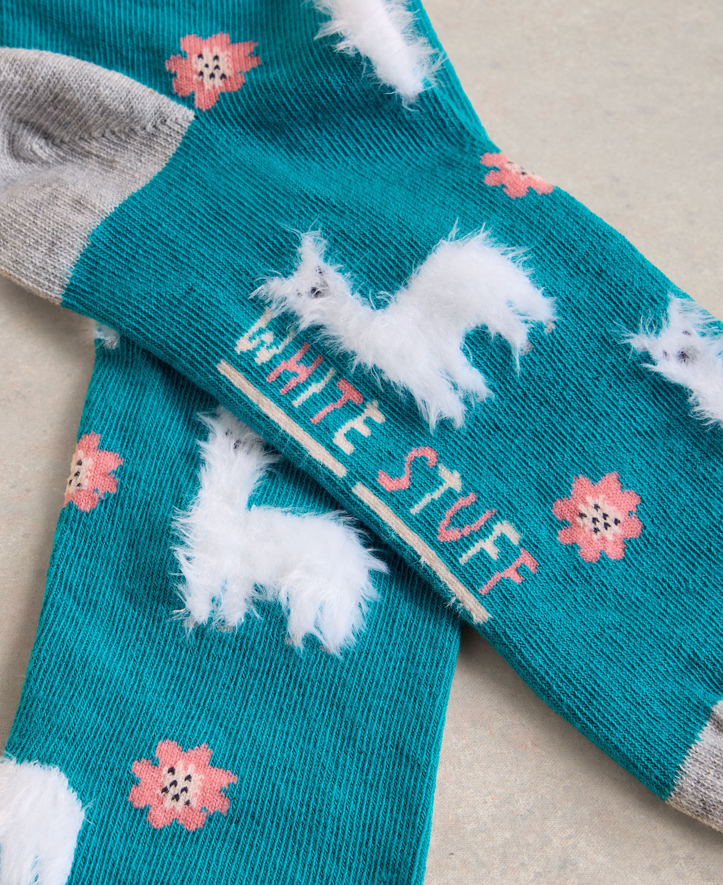 Fluffy Llama Ankle Sock - Bright Teal