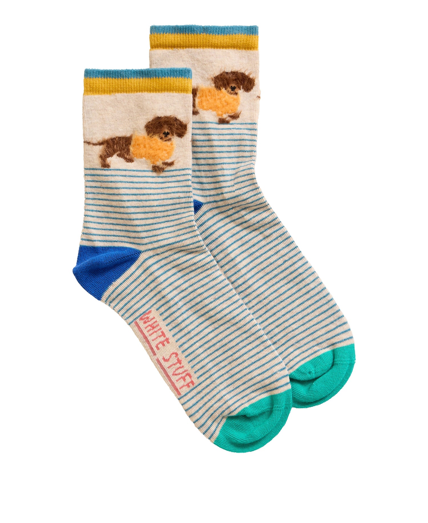 Fluffy Sausage Dog Ankle Socks - Natural Multi