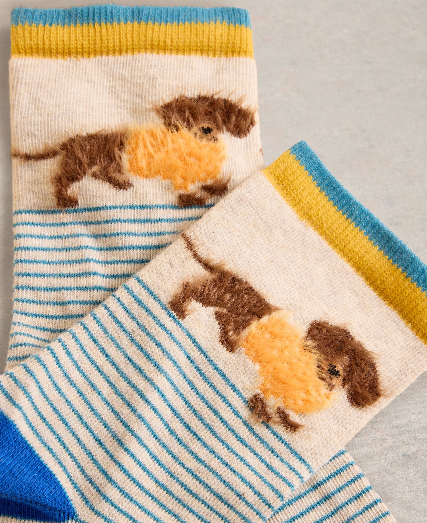 Fluffy Sausage Dog Ankle Socks - Natural Multi