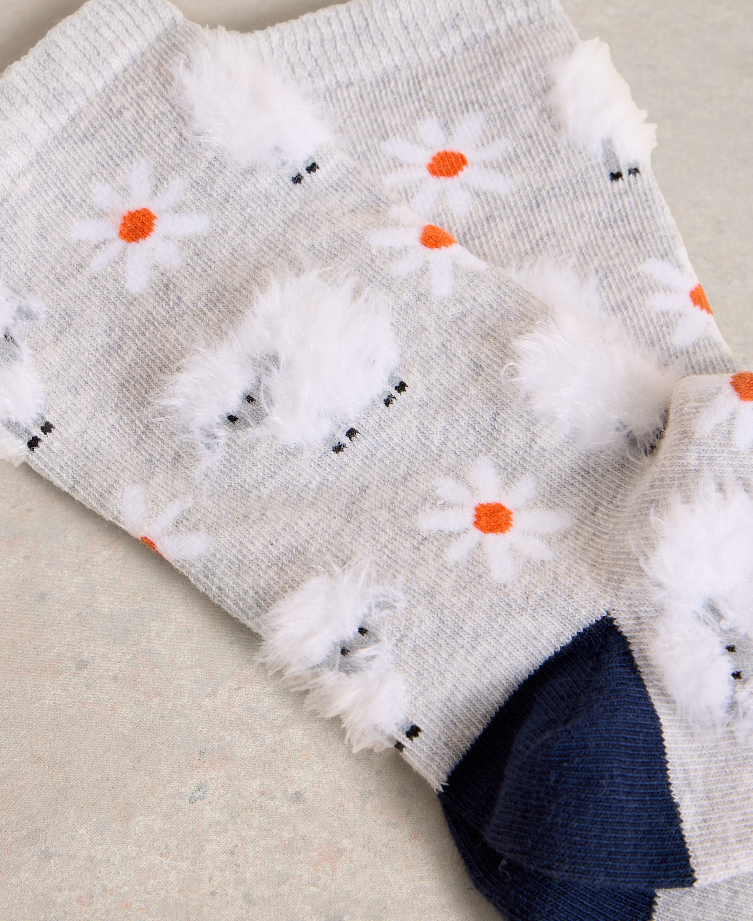 Fluffy Sheep Ankle Socks - Grey Multi