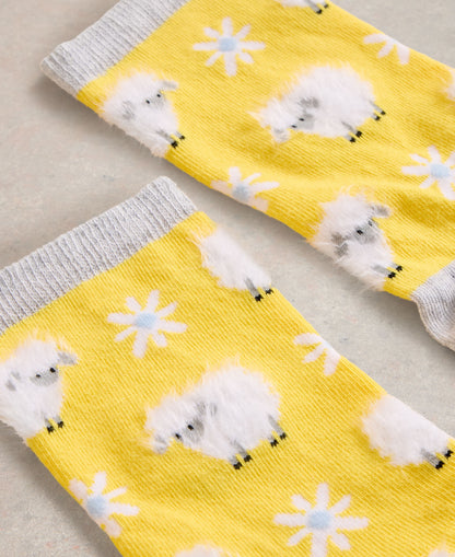 Fluffy Sheep Ankle Socks - Bright Yellow