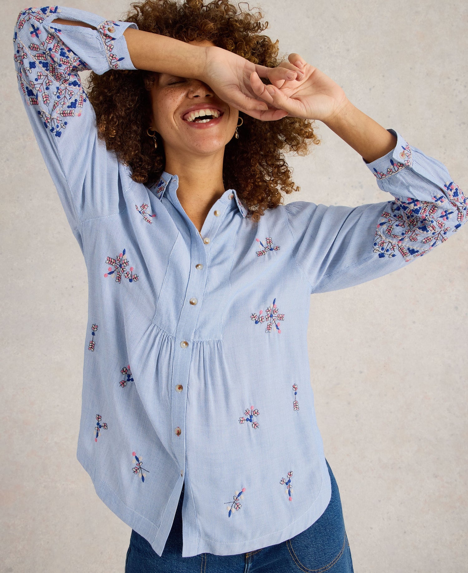 Geri Embroidered Shirt - Blue Multi